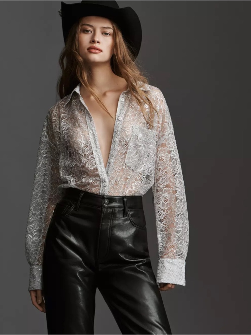 By Anthropologie Metallic Lace Buttondown Shirt size XS oversized romantic rodeo